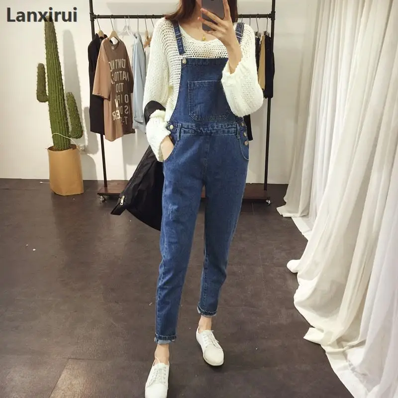 Celana Denim Bib Perempuan Bf Longgar Celana Denim Perempuan Jumpsuit Murah Grosir