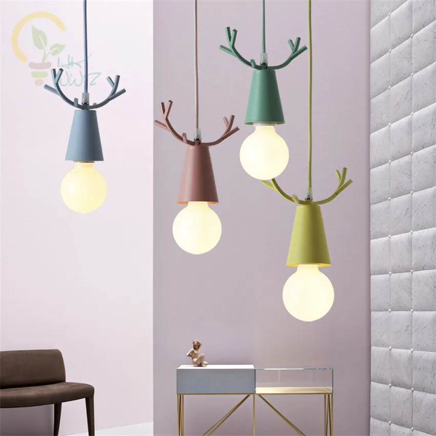 

Nordic Cartoon Deer LED Pendant Light Colorful Rope Pendant Lamp Home Fixture for Living Room Decoration Luminaria E27 Hanglamp