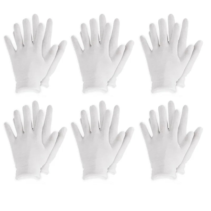 6 Pairs Cotton Working Safety Gloves Reusable Thin Dry Hand Moisturizing Cosmetic Eczema Hand Spa Coin Jewelry Inspection Gloves