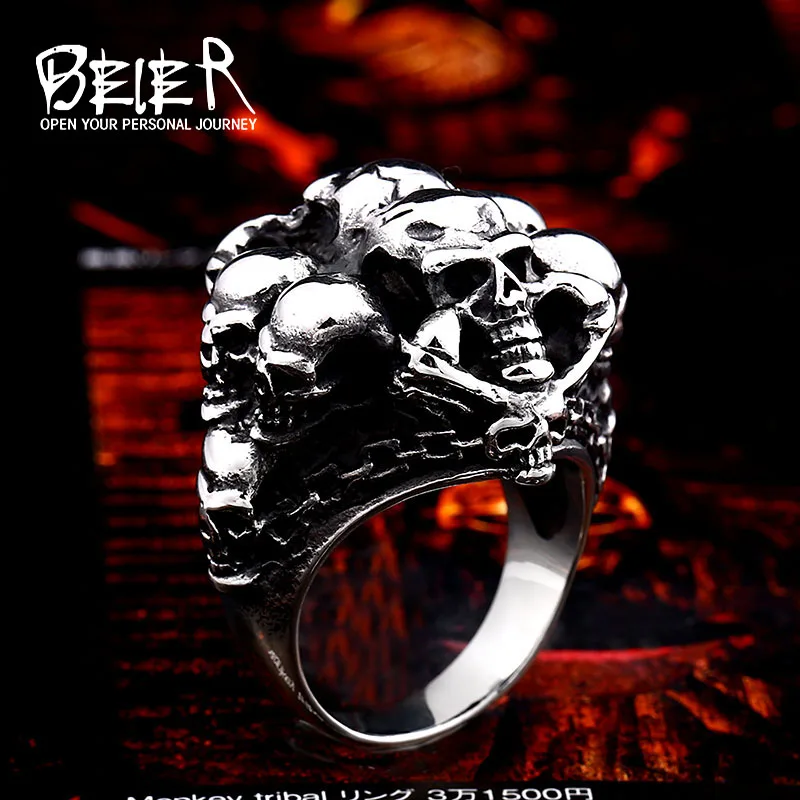 Beier 316L Stainless Steel Punk Skull Men\'s Ring Unique Design High Quality Jewelry LLBR8-681R