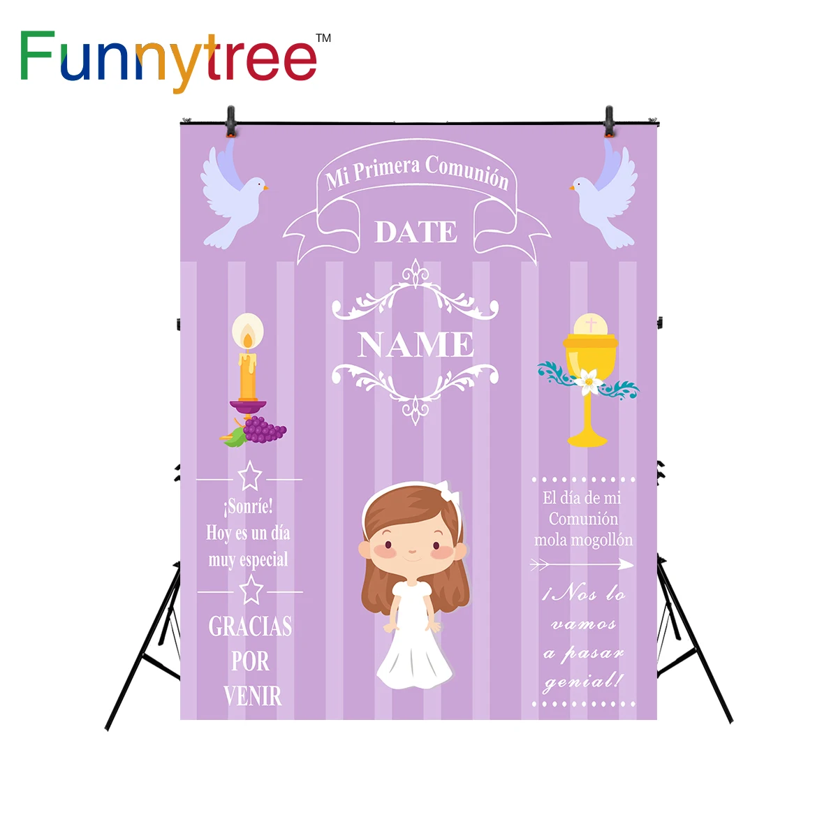 

Funnytree backdrop for photographic studio first Communion decoration party custom purple girl background photobooth photocall