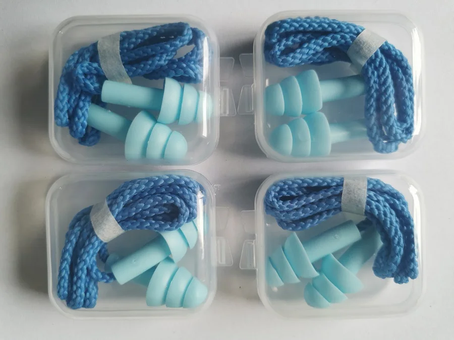 4pieces box-packed comfort earplugs noise reduction silicone Soft Ear Plugs Cotton rope Earplugs Protective for Swimming for sle