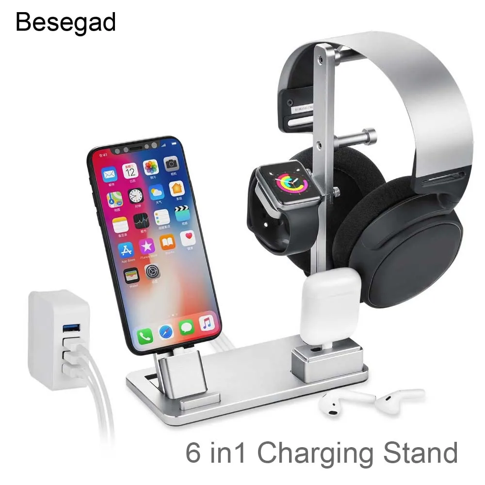 Besegad Charging Stand Holder Dock Station for Headphone AirPods iPad Apple Watch iWatch Series 1 2 3 4 iPhone 7 8 X Plus 6s SE