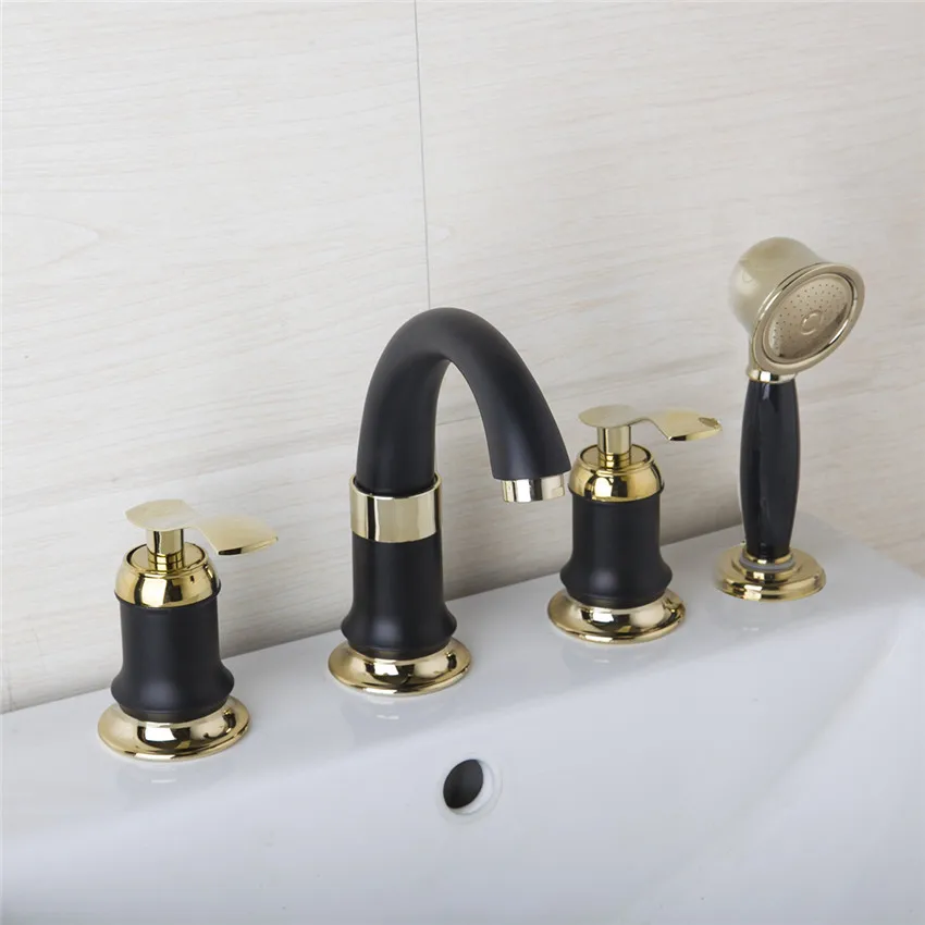 YANKSMART Bathroom 4 Pcs Shower Set Bathtub Shower Set Black And Golden Painting Finished Shower Set