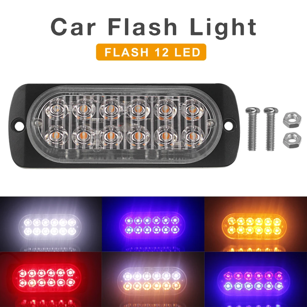 12V/24V 12 LEDs Waterproof Car Emergency Beacon 36W Signal light Warning Light Hazard Flash Strobe Light Bar for Truck