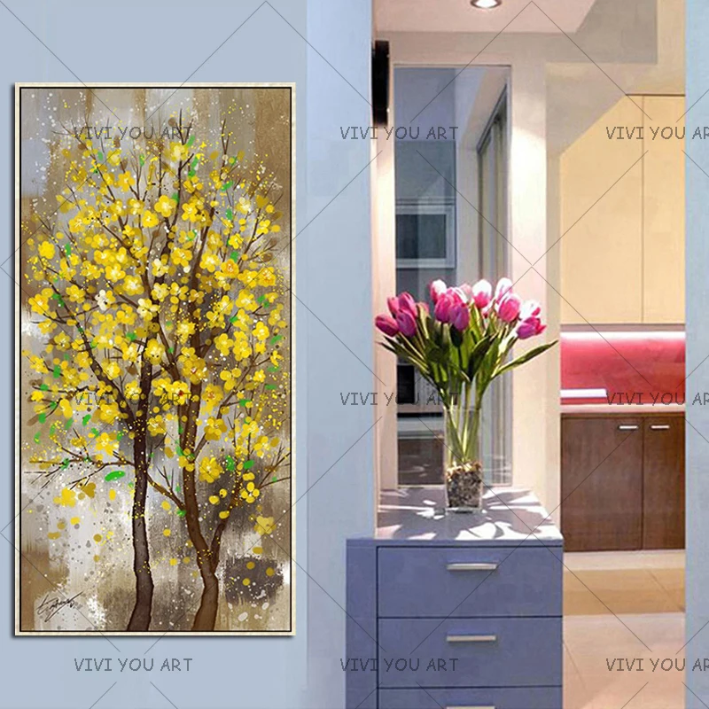 Gifted Artist Hand-painted High Quality Blooming Flowers Oil Painting on Canvas Yellow Flowers Painting for Living Room