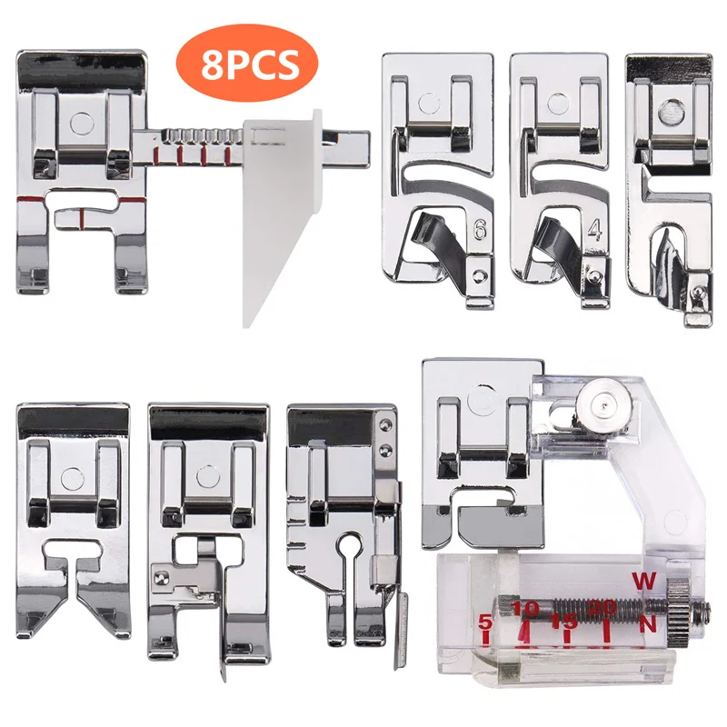 8Pcs Domestic sewing accessories Hemming Presser Foot Set Narrow Rolled Hem Presser Feet Kit for Brother Singer Sewing Machines