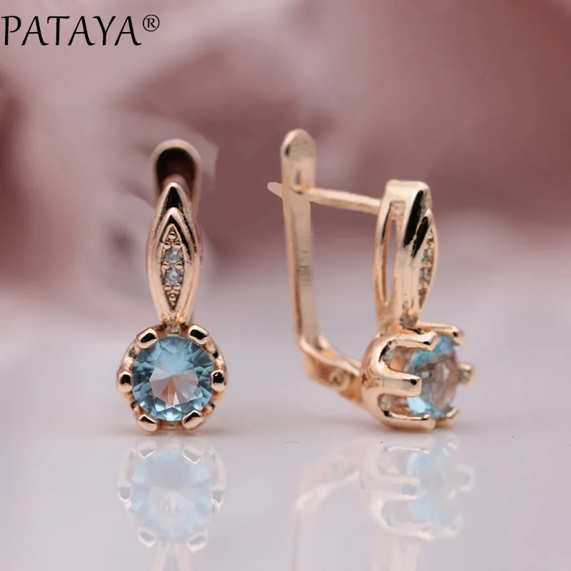 PATAYA New 585 Rose Gold Color Micro Wax Inlay Green Natural Zircon Drop Earrings Women Wedding Party Simple Cute Jewelry