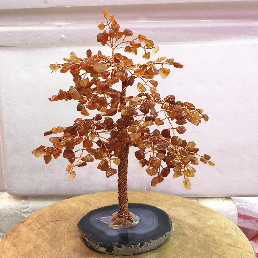 

big size Crystal natural Red agate quartz gemMoney Tree Feng Shui Wealth Home Decor Miniature Figurines PartyGift