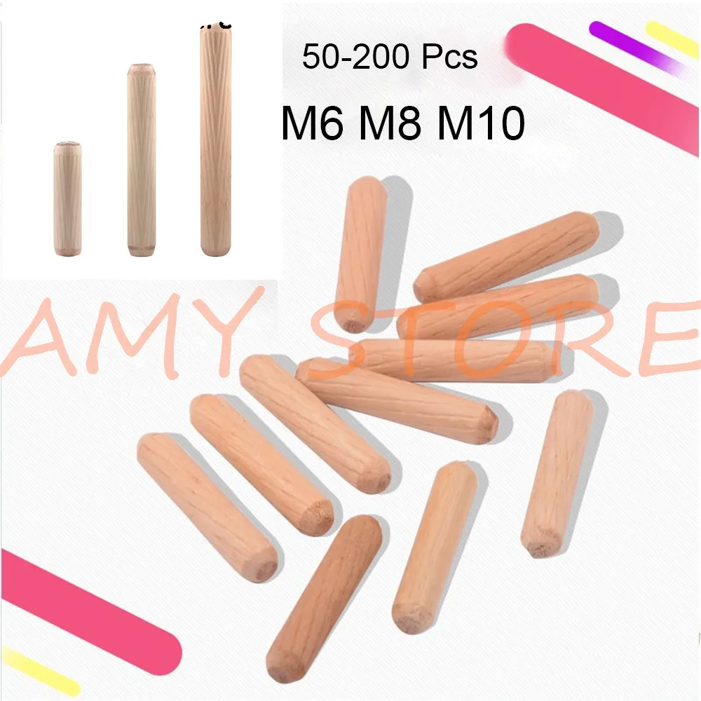 50-200Pcs di Legno Mobili Lato Tassello di legno Del Cassetto Del Governo Rotonda Scanalata Mestiere di Legno Tassello di Spilli Canne Set M6 M8 m10