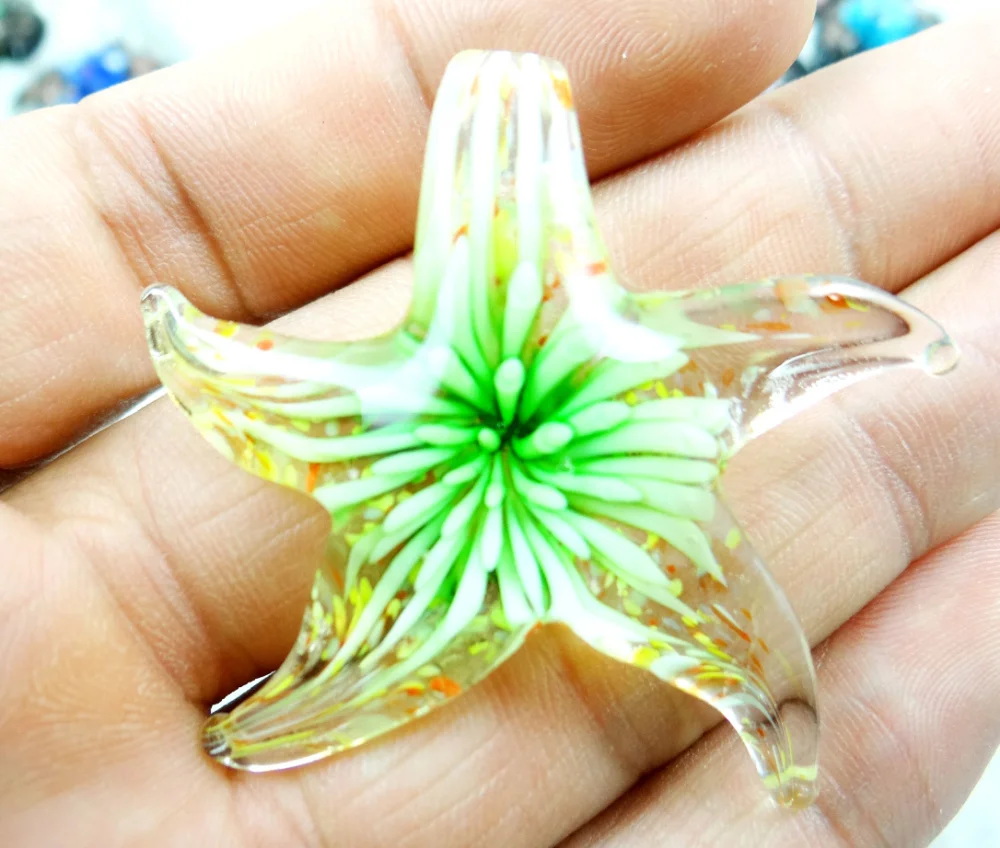 46*50MM Multi-Color Liuli Coloured Glaze Glass starfish Pendant necklace LOOSE BEADS P80