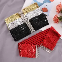 2020 Fashion Ladies Waistband Charms Women Elastic Sequin Belly Waist Belt Casual Stretch Belt Buckle Corset Wide Waist Belts