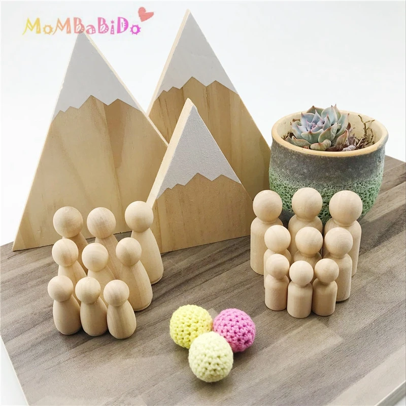 Holz Peg Puppen Maple 60 stücke Unlackiert Kinder Weihnachtsgeschenke Handgemachte Unfertige Hochzeiten Kuchen Puppen Decor Puppen Spielzeug Set