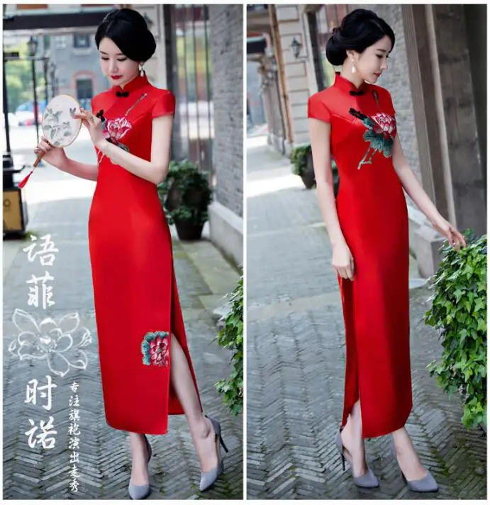 Fashion Cheongsam Dress Chinese Traditional Women Chipao Vintage Summer Embroidery Shanghai