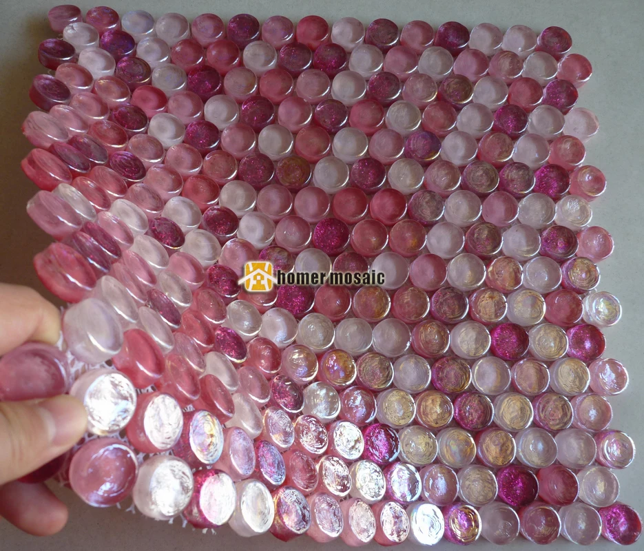 Symphony mixed pink round crystal glass mosaic tiles HMGM1116A backsplash kitchen wall tile sticker bathroom floor tile