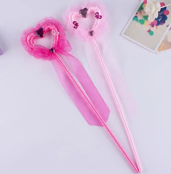 Princess ribbon lace heart shape Wand Fairy Fancy Dress Up Costume Accessory cartoon Angel Wands party stage props pink gift