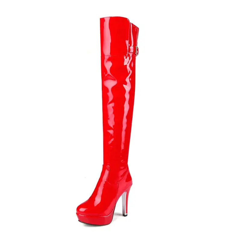 QPLYXCO 2017 New super Big small Size 30-48 Patent Leather long Boots shoes Ladys over the knee high Boots High quality  5203-6