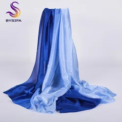 [BYSIFA] New Blue Gradient Silk Scarf Shawl Women Long Satin Brand Scarves Spring Simple Plain Muslim Women Head Scarf 180*90cm