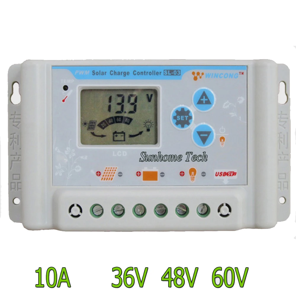 Imagem -02 - Controlador de Carga do Painel Solar Regulador com Lcd Usb Carregador de Bateria de Lítio 10a 30a 36v 48v 60v 5v