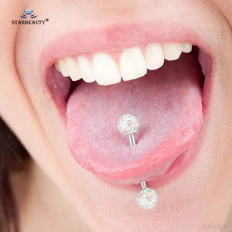 Starbeauty 2Pcs 6mm Full Crystal Balls Nipple Rings Tongue Piercing Tongue Ring Industrial Piercing Nipple Jewelry Tongpiercing