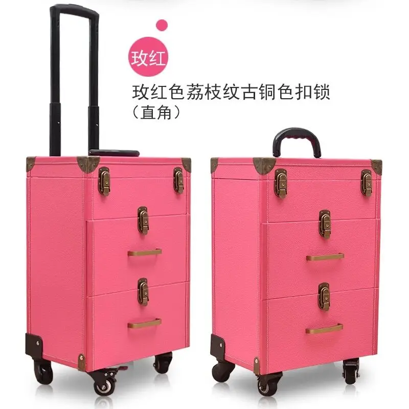New Nail tattoo Rolling luggage bag girl high-end multi-function trolley suitcase Women multi-layer large-capacity cosmetic case