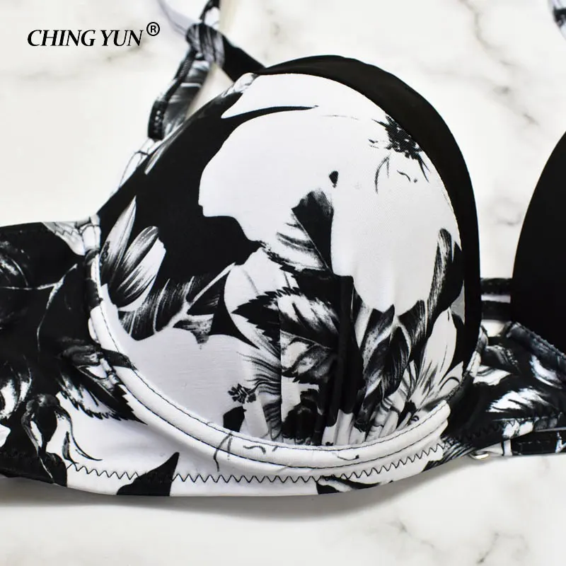 New woman swimsuit sexy beachwear lady Big Size Swimwear black&white clouds Bikini High waist Elastic girls loose Bathing Suit
