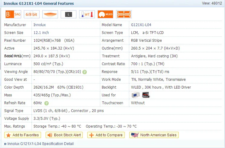 Pantalla LCD LED original de 12,1 pulgadas, G121X1-L04 industrial, resolución de G121X1-L04, 1024x768