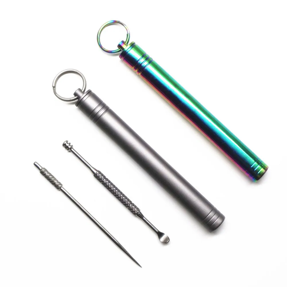 TC4 Titanium Ear Cleaner Toothpick with Bottle Outdoor self-denfense EDC Portable Mini tools Capsule Pills seal bottle keychain