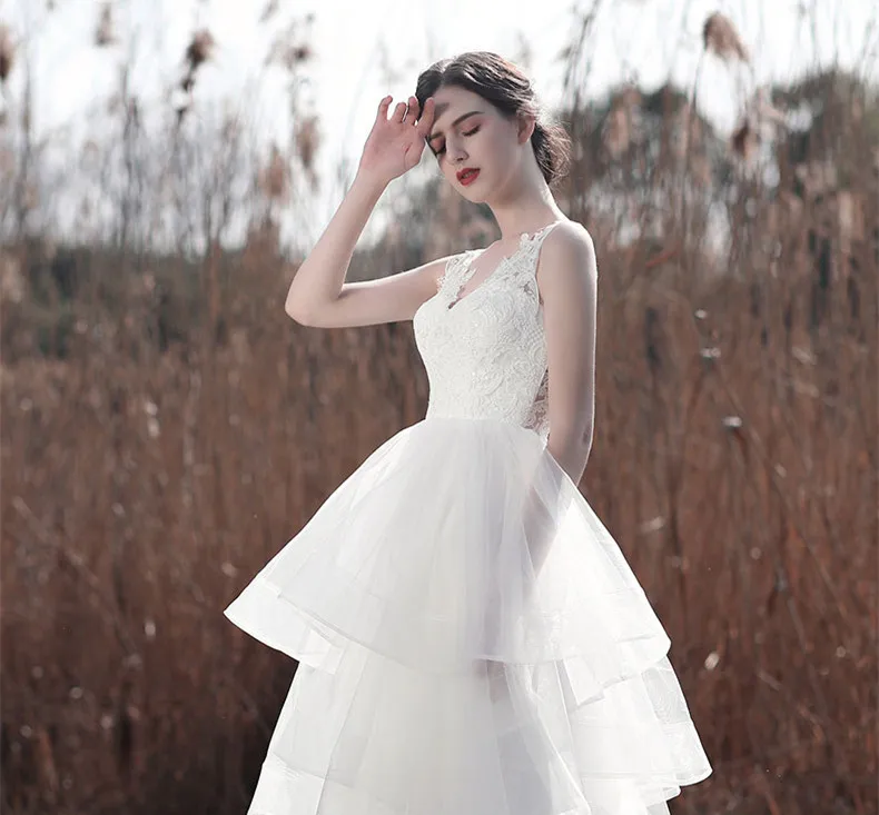 JaneVini-vestidos De novia largos y elegantes De tul con lentejuelas, vestidos De novia con cuello De pico, línea A, color blanco