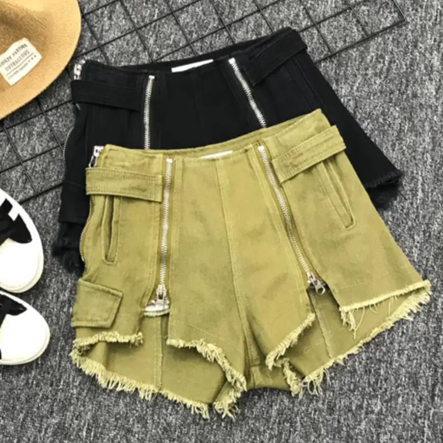 

2022 SUMMER Women Tassel Hot Short WIDE LEG Zipper Open Crotch Sexy Denim Booty Sexy Jeans Shorts P