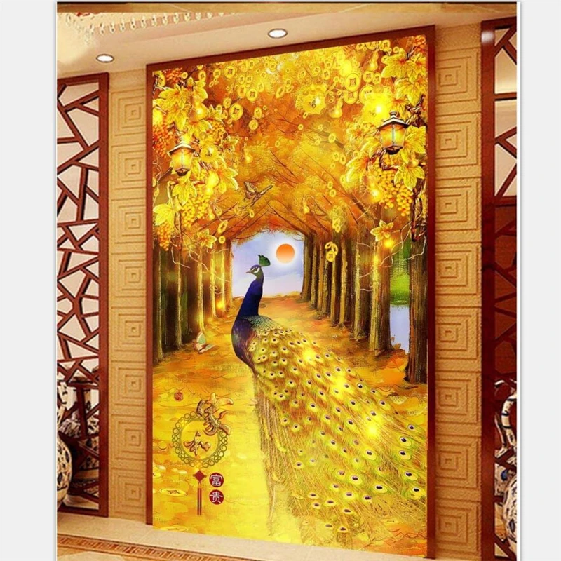 

wellyu papel de parede para quarto Custom wallpaper Golden Peacock TV background wall Use of living room room