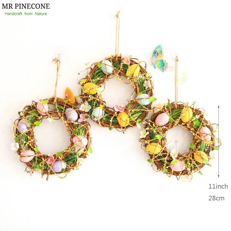 

Easter Wreath Window Hangings, Rattan Craft, Home Decor, Spring Eggs Decor, Party Wall Decoration, Wedding Wreath, Set of 3