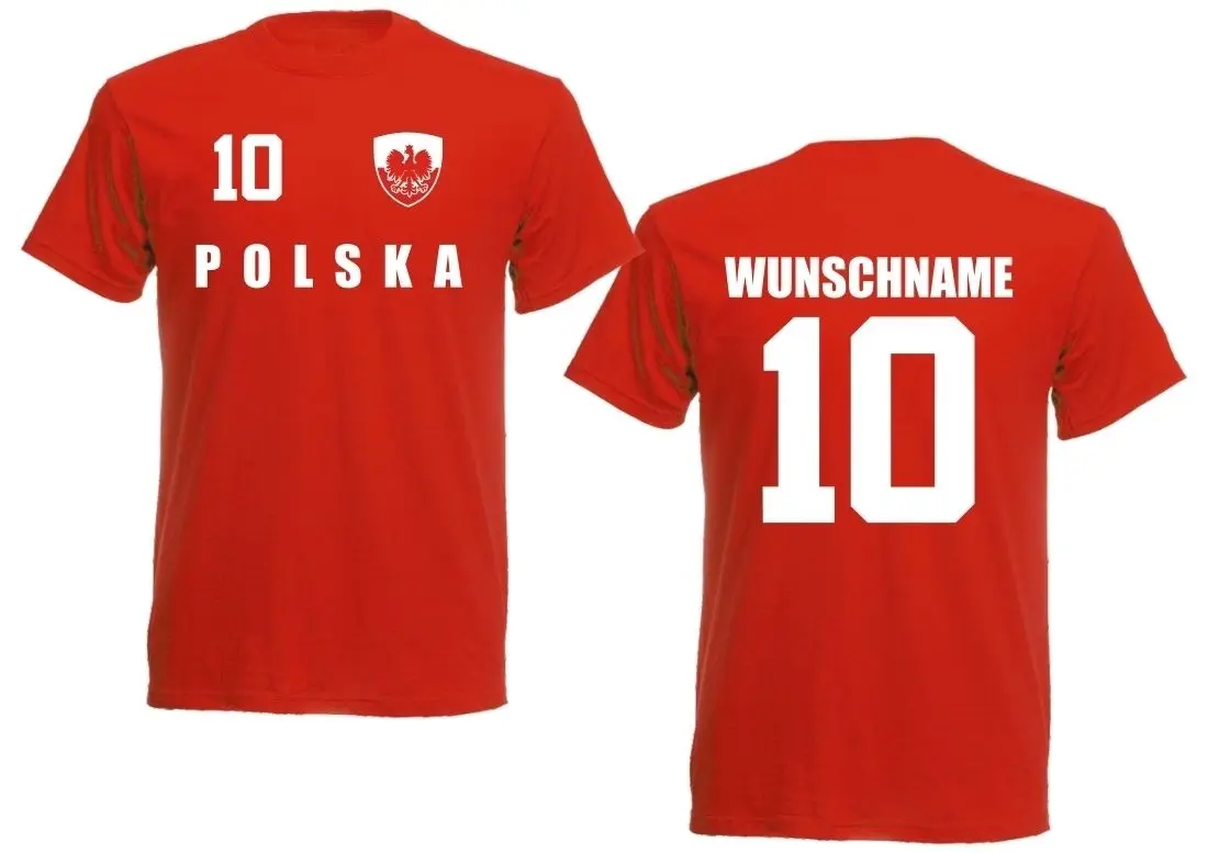 2019 Mode einfarbig Männer T-Shirt Polen Polska T-Shirt Trikot Look Teamname Fußballer Team lässig T-Shirt