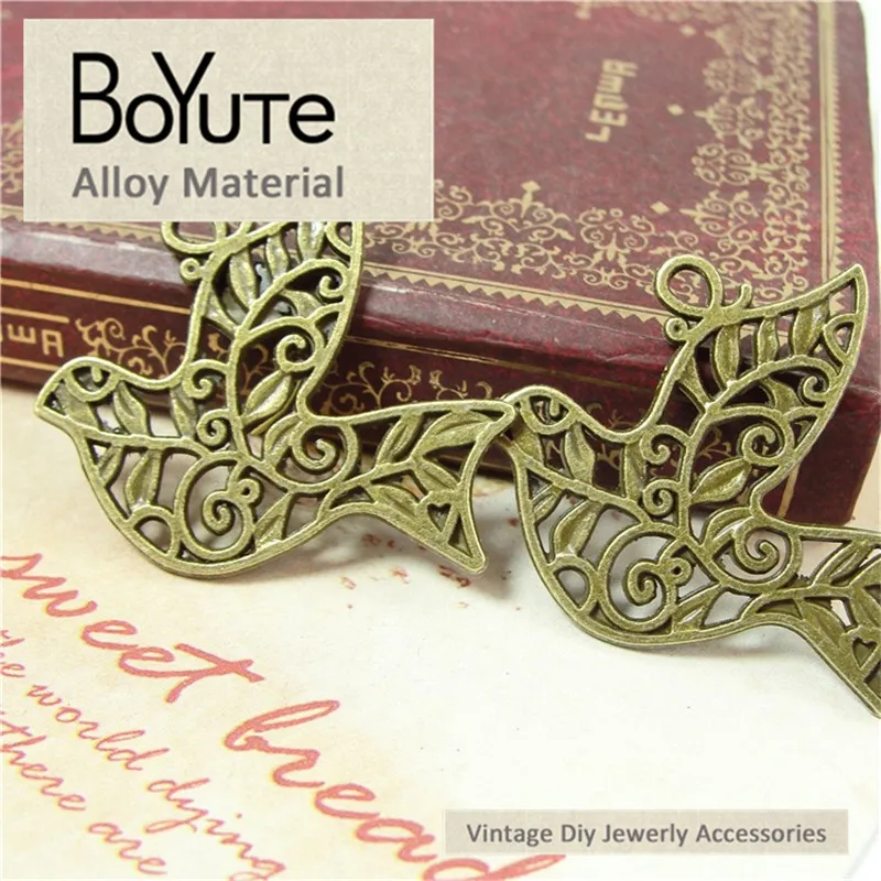 BoYuTe (50 unids/lote) 33*36 MM Chapado en bronce antiguo pájaro colgante joyería accesorios hecho a mano Diy