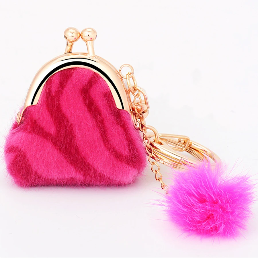 Charm Casual Rabbit Fur Ball Handbag Keychain Bag Pendant Pom Pom Fluffy Car Key Chain Ring Creative Women Jewelry Gift R245