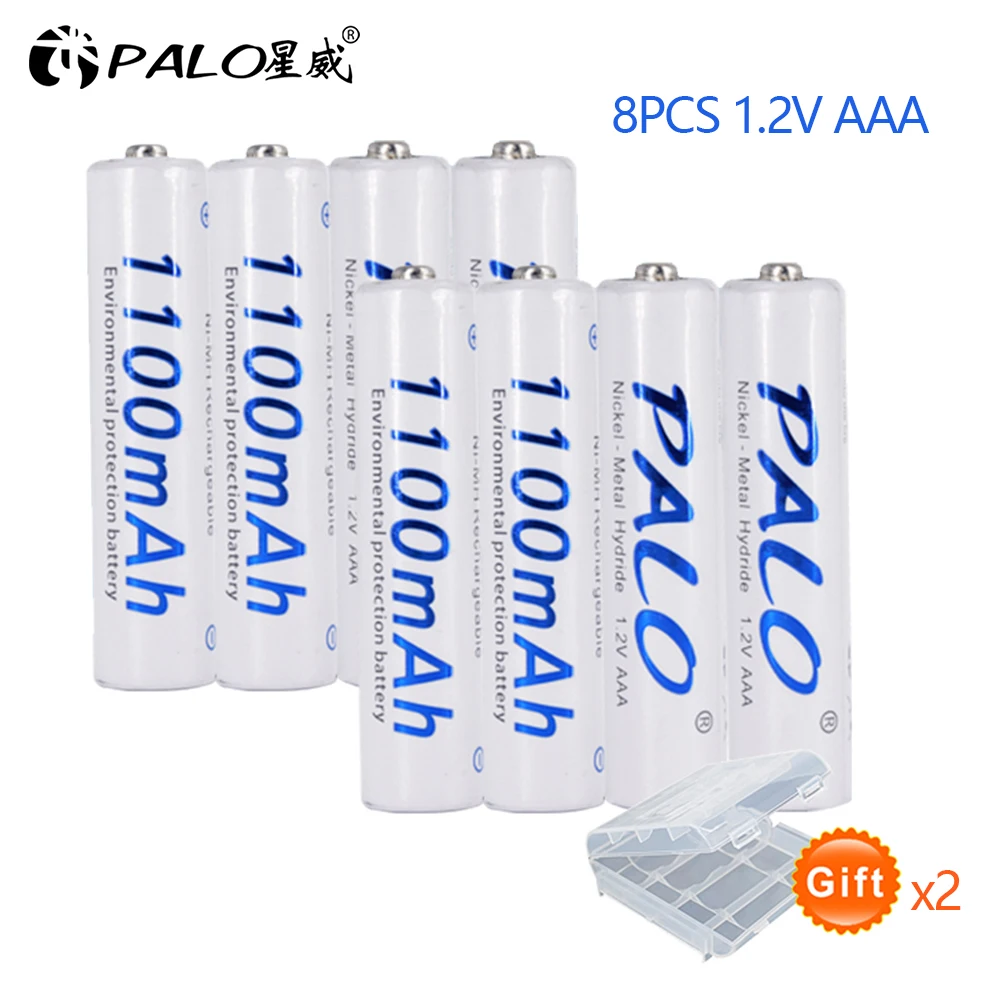 

PALO 8pcs/set High Quality 1.2V AAA 3A 1100mAh Ni-MH AAA Rechargeable Battery for RC Toys Camera White Battery