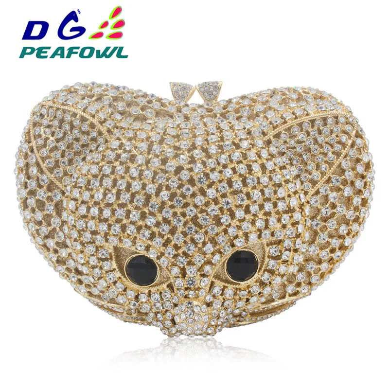 Lady Metallic Fox Diamond Women Shoulder Bag Dinner Box Shoulder Messenger Clutches Bag Toiletry Package Evening Clutch Wallet