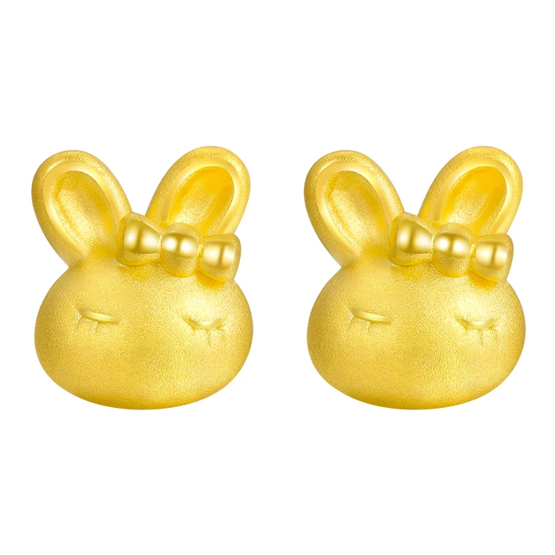 

Pure 24K Yellow Gold Earrings Women 999 Gold Cute Bunny Stud Earrings 1.3g P6269