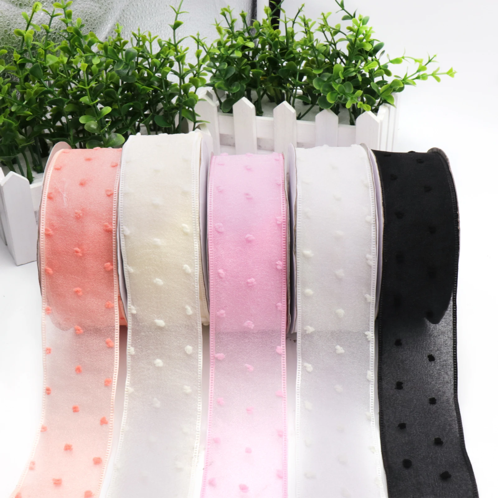 Ruban Organza Double Couche Imprimé à Pois, 5 Yards 40mm, pour Emballage et Nministériels d, Matériaux Faits à la Main, Accessoires de Bricolage,