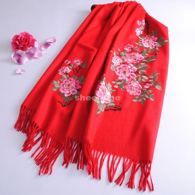 Multi-Design Top Quality Ethnic Complicated Embroidery Wool Shawl Vintage Pashmina Long Scarf Light Warm Winter Scarf Wrap