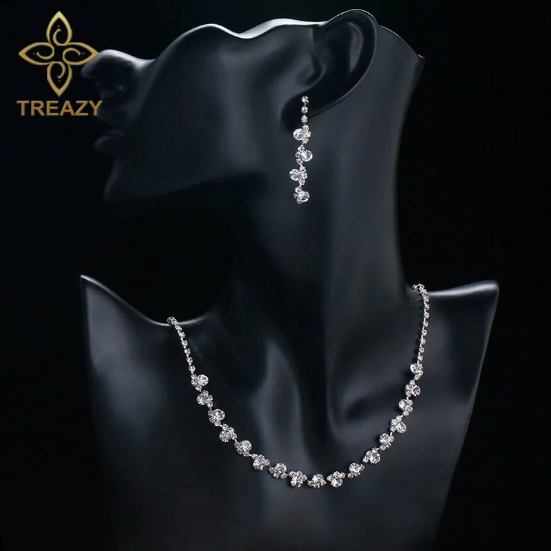 TREAZY Bridal Bridesmaid Jewelry Sets for Women Rhinestone Crystal Choker Necklace Earrings for Wedding African Jewelry Set