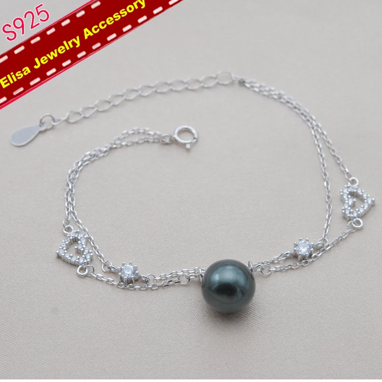 Double Strand Pearl Bracelet With Heart Decoration Findings S925 Sterling Silver Bracelet Accessory 3Pieces/Lot