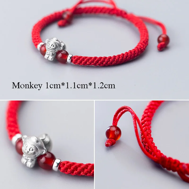 La Monada S 999 Pure Sterling Silver Chinese Zodiac Red Rope Women Bracelets Red Thread For Hand Line String Bracelets For Women