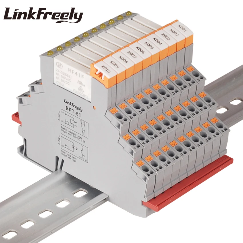 BPT-61 HF41F 24-ZS 10pcs Auto Plug-in Spring Din Rail Relay 24V In 6A 250VAC/30VDC Out Electronic Voltage Relay Module & Board