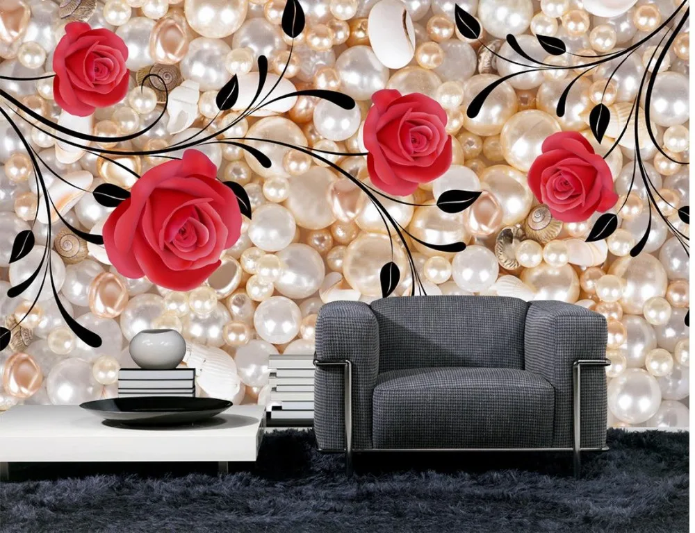 

Custom 3d photo wall paper Pearl Rose Home Decoration TV backdrop mural wallpaper Wall Decoration Mural 3d wallpaper