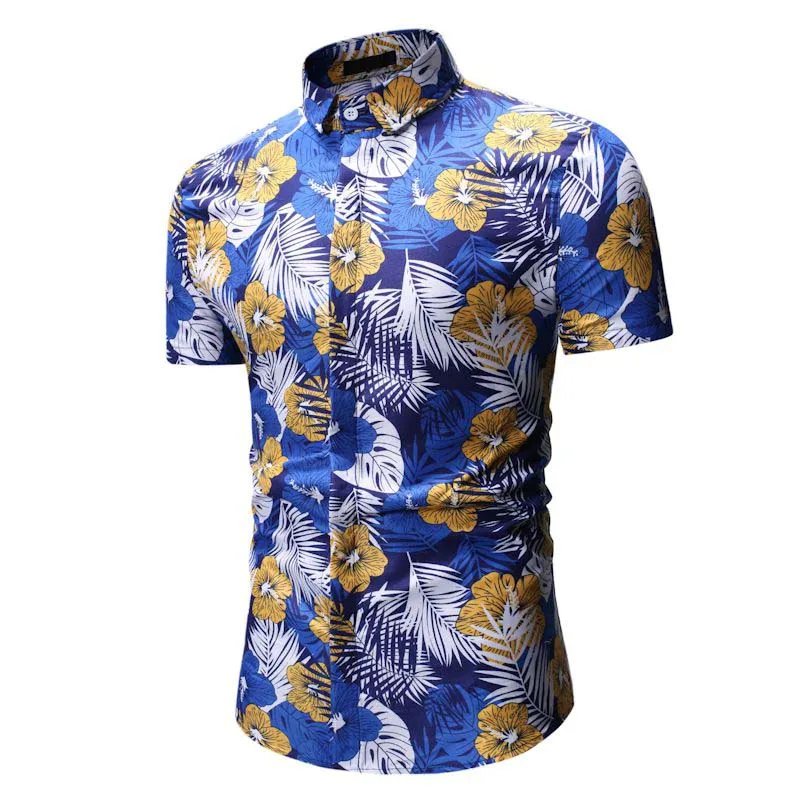 

2019 New Summer Men Shirt Short Sleeve Beach Hawaiian Shirt Casual Slim Fit Floral Shirt Plus Size 3XL Print Shirts Men Dress