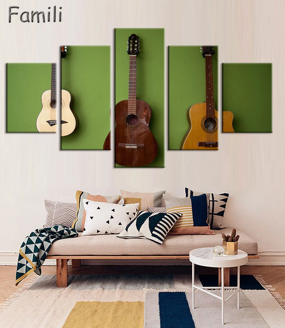 Canvas Wall Art UnFramed Home Decor Pictures 5 Pieces Electric Guitar Paintings Vintage Music Instrument Posters HD Printed PENG