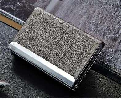 Embossed PU Leather Stainless Steel Stainless Steel Men Card Holde Women Metal Bank Name Business Card Case Card Box lin4393