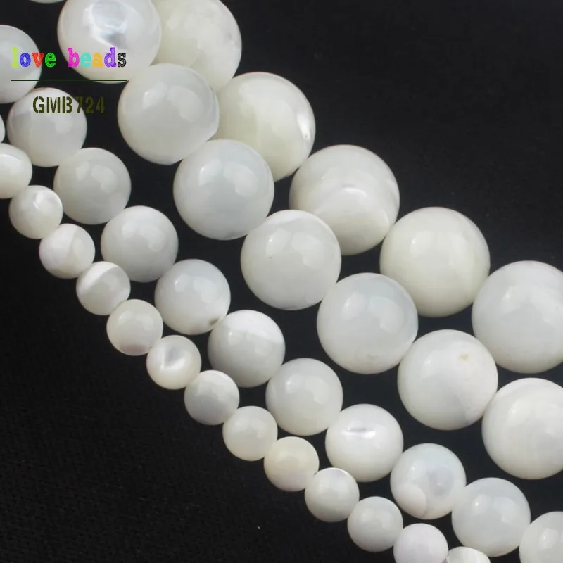 Pick Size 4.6.8.10.12MM White Mother Of Pearl Mop Round Loose  Beads 15.5\