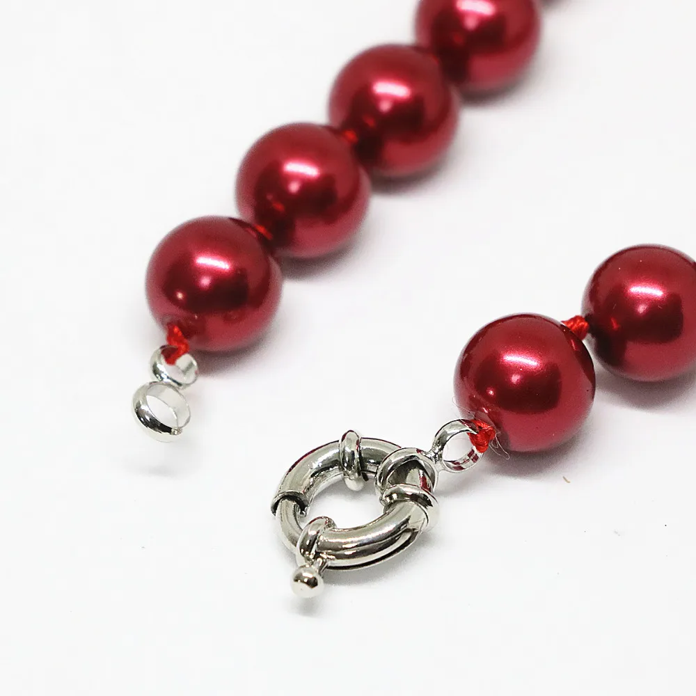 Charms dark red shell simulated-pearl beauty round beads 8,10,12,14mm chain necklace women jewelry B1481